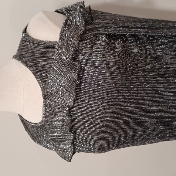 Anne Klein Metallic Cold Shoulder Ruffled Stretch Top NEW - Picture 2 of 10
